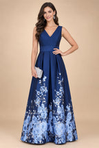 Floral Print A-Line/Princess V-Neck Tea-Length Mother of the Bride & Groom Dresses with Ruched Waist & Pockets (SHI22501150)