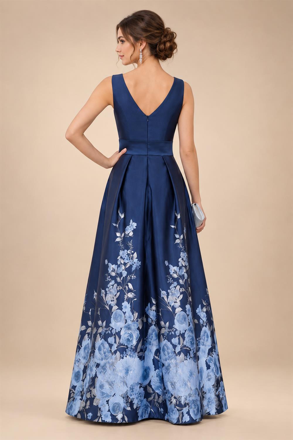 Floral Print A-Line/Princess V-Neck Tea-Length Mother of the Bride & Groom Dresses with Ruched Waist & Pockets (SHI22501150)