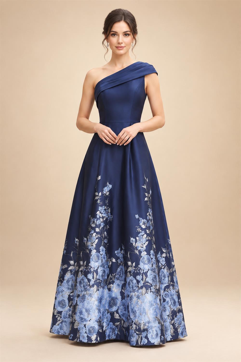 Chiffon A-Line/Princess One Shoulder Floor-Length Mother of the Bride & Groom Dresses with Ruffles & Ruched Waist (SHI22501248)