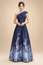 Chiffon A-Line/Princess One Shoulder Floor-Length Mother of the Bride & Groom Dresses with Ruffles & Ruched Waist (SHI22501248)
