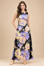 Floral Print A-Line/Princess Scoop Neck Floor-Length Mother of the Bride & Groom Dresses with Pockets (SHI22500916)