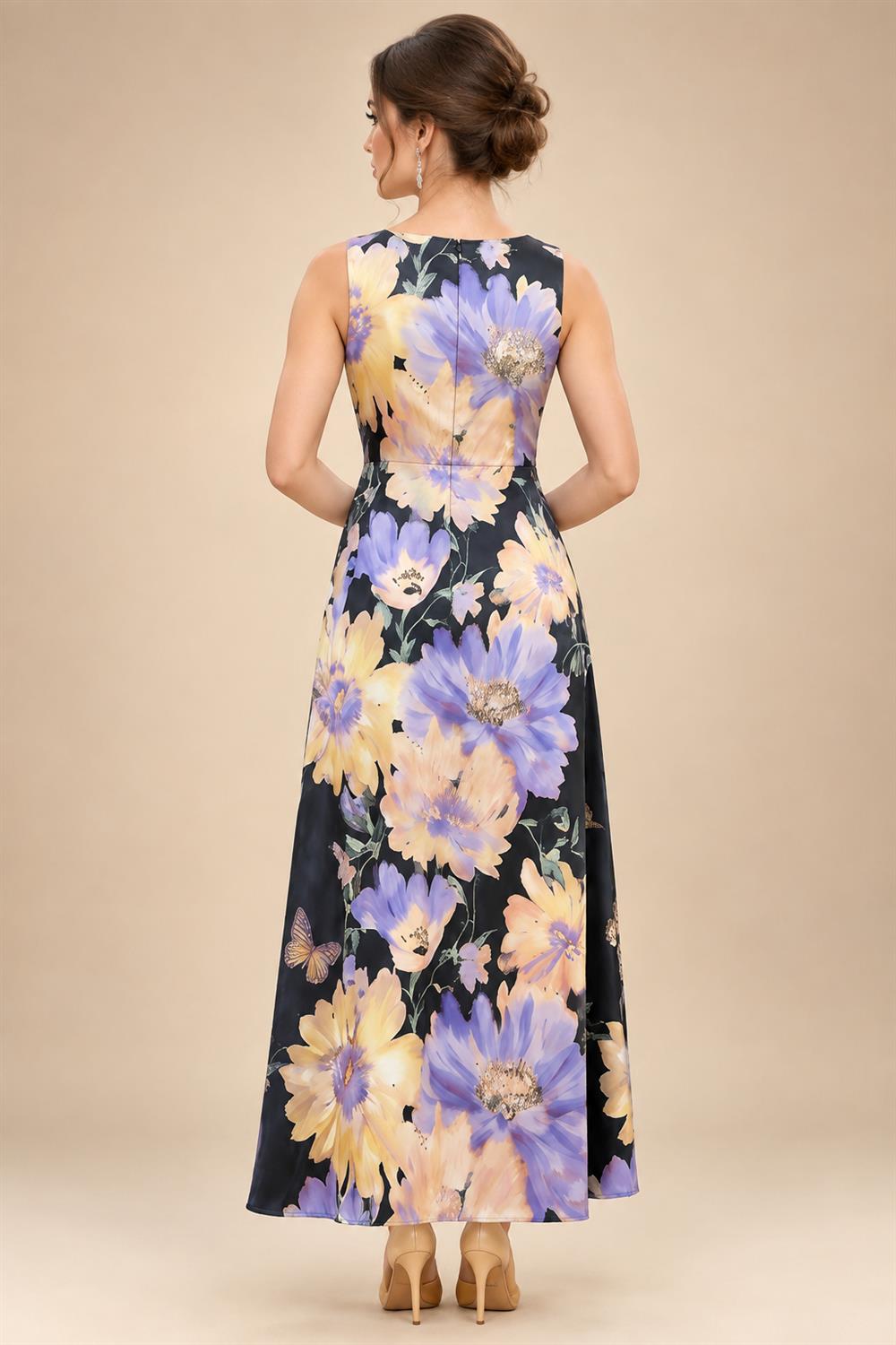 Floral Print A-Line/Princess Scoop Neck Floor-Length Mother of the Bride & Groom Dresses with Pockets (SHI22500916)