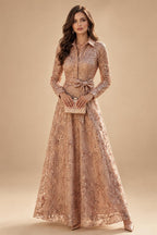 Sequin Floral A-Line/Princess V-Neck Floor-Length Mother of the Bride & Groom Dresses with 3D Flowers & Pleats (SHI22501350)