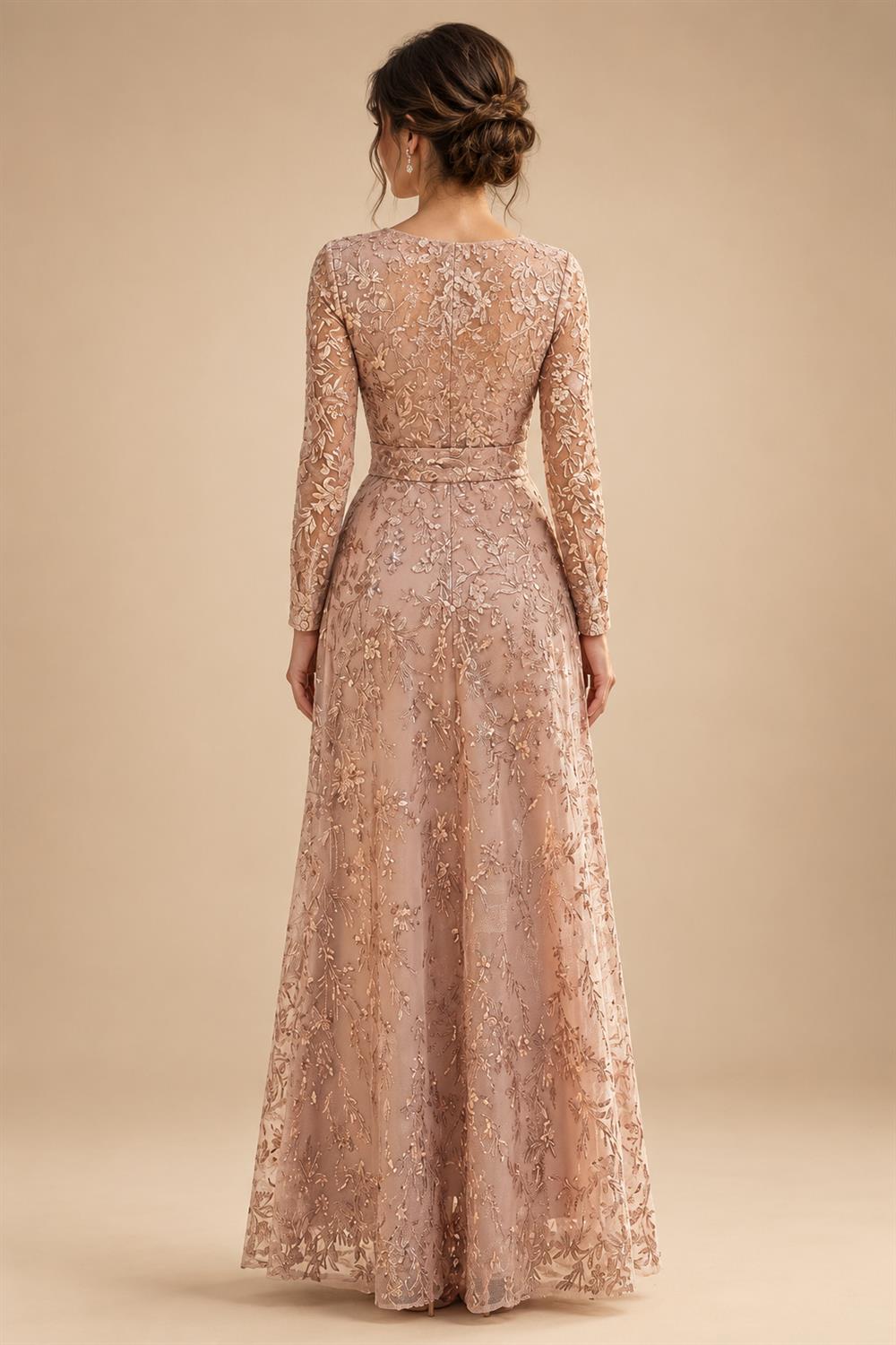 Sequin Floral A-Line/Princess V-Neck Floor-Length Mother of the Bride & Groom Dresses with 3D Flowers & Pleats (SHI22501350)