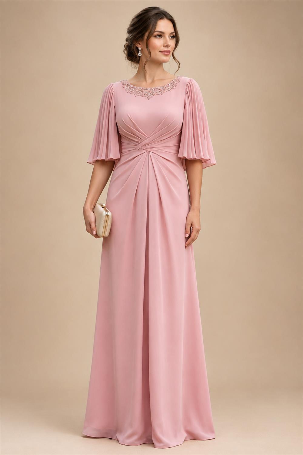 Satin A Line Round Neck Ruched Pleats Mother of the Bride & Groom Dresses (SHI22500952)