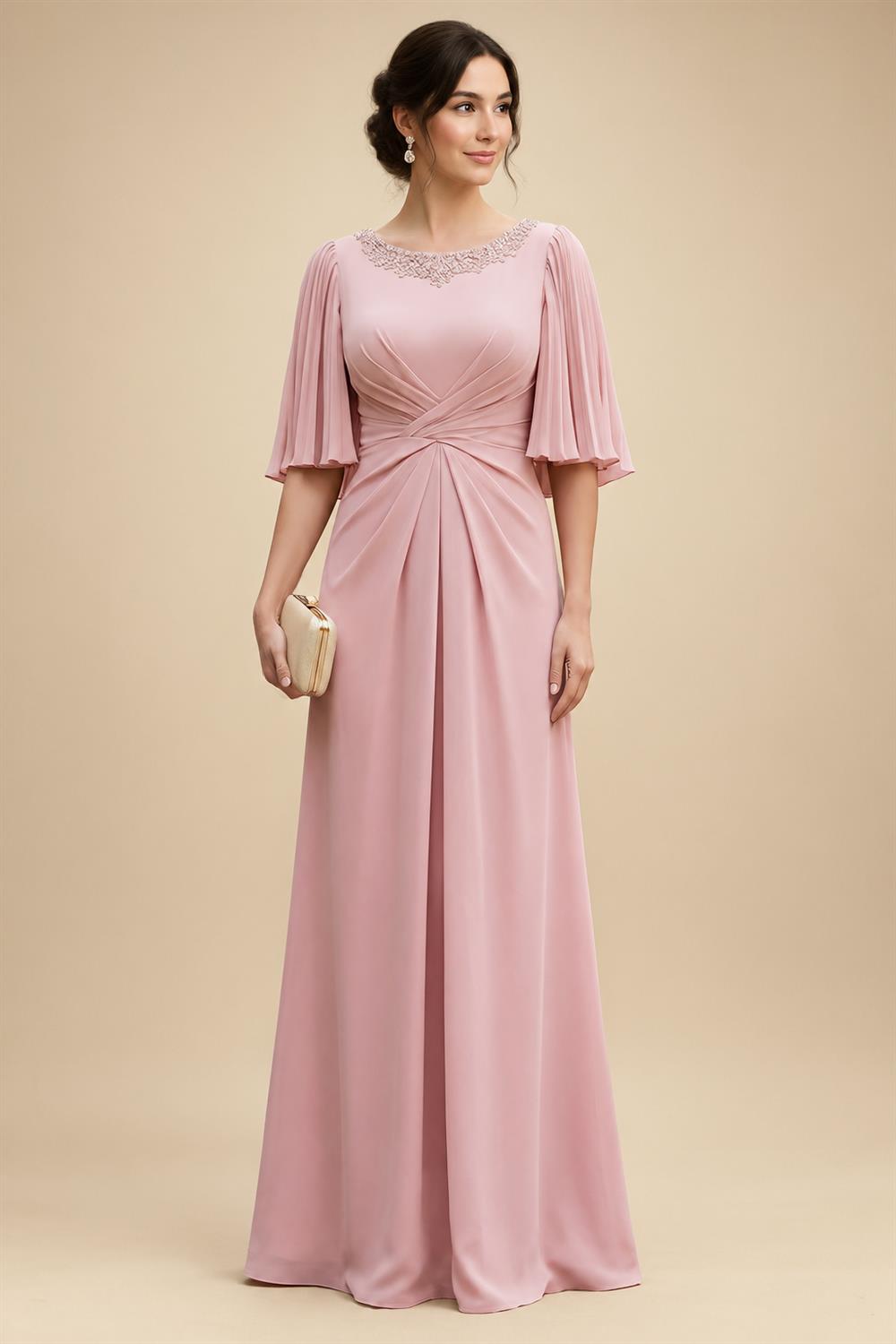 Chiffon A-Line/Princess Scoop Neck Floor-Length Mother of the Bride & Groom Dresses with Ruched Waist (SHI22501277)