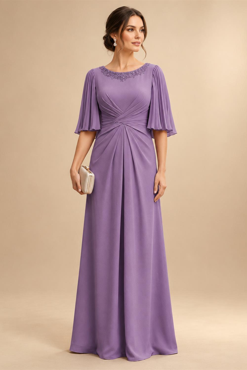 Chiffon A-Line/Princess Scoop Neck Floor-Length Mother of the Bride & Groom Dresses with Ruched Waist (SHI22501277)