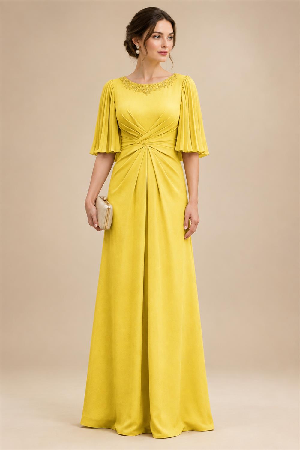 Chiffon A-Line/Princess Scoop Neck Floor-Length Mother of the Bride & Groom Dresses with Ruched Waist (SHI22501277)