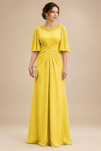 Chiffon A-Line/Princess Scoop Neck Floor-Length Mother of the Bride & Groom Dresses with Ruched Waist (SHI22501277)
