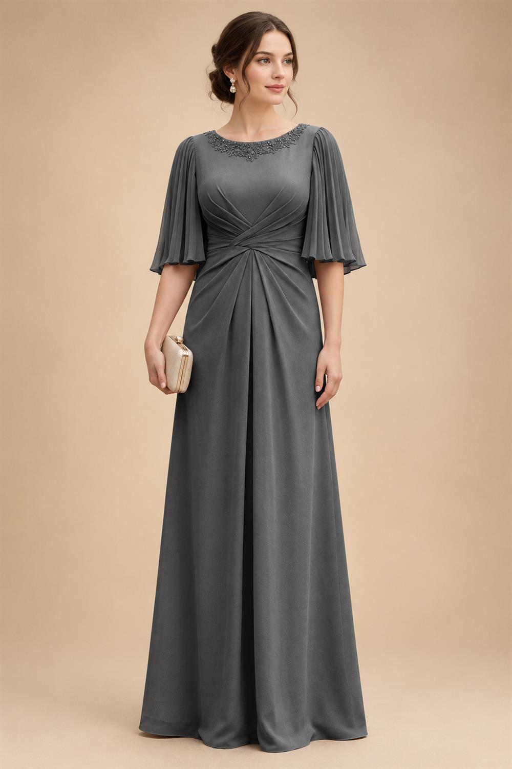 Chiffon A-Line/Princess Scoop Neck Floor-Length Mother of the Bride & Groom Dresses with Ruched Waist (SHI22501277)