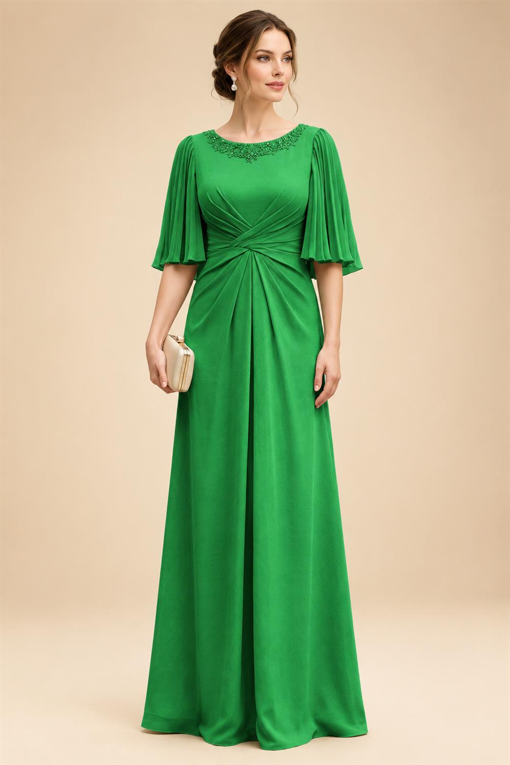 Chiffon A-Line/Princess Scoop Neck Floor-Length Mother of the Bride & Groom Dresses with Ruched Waist (SHI22501277)