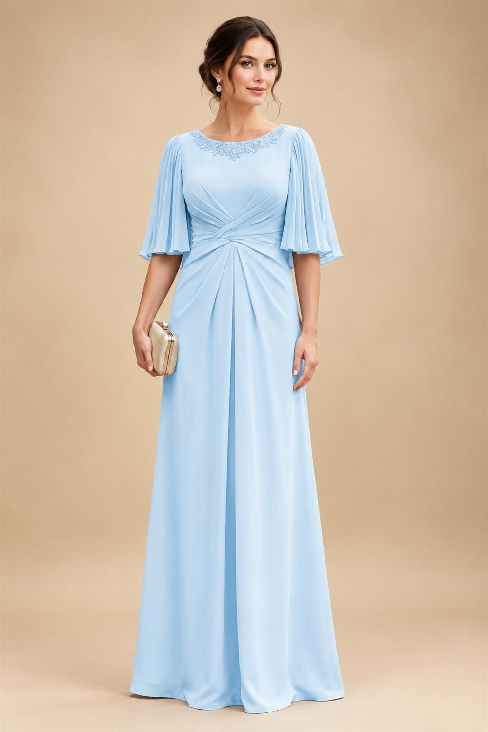 Chiffon A-Line/Princess Scoop Neck Floor-Length Mother of the Bride & Groom Dresses with Ruched Waist (SHI22501277)