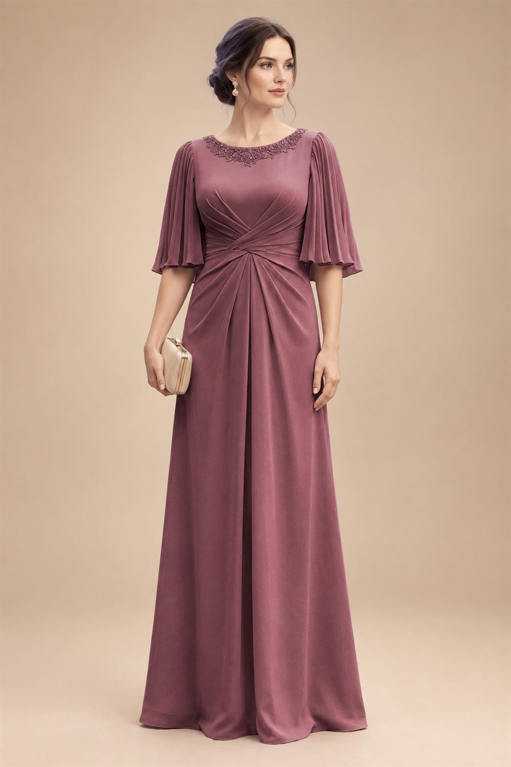 Chiffon A-Line/Princess Scoop Neck Floor-Length Mother of the Bride & Groom Dresses with Ruched Waist (SHI22501277)