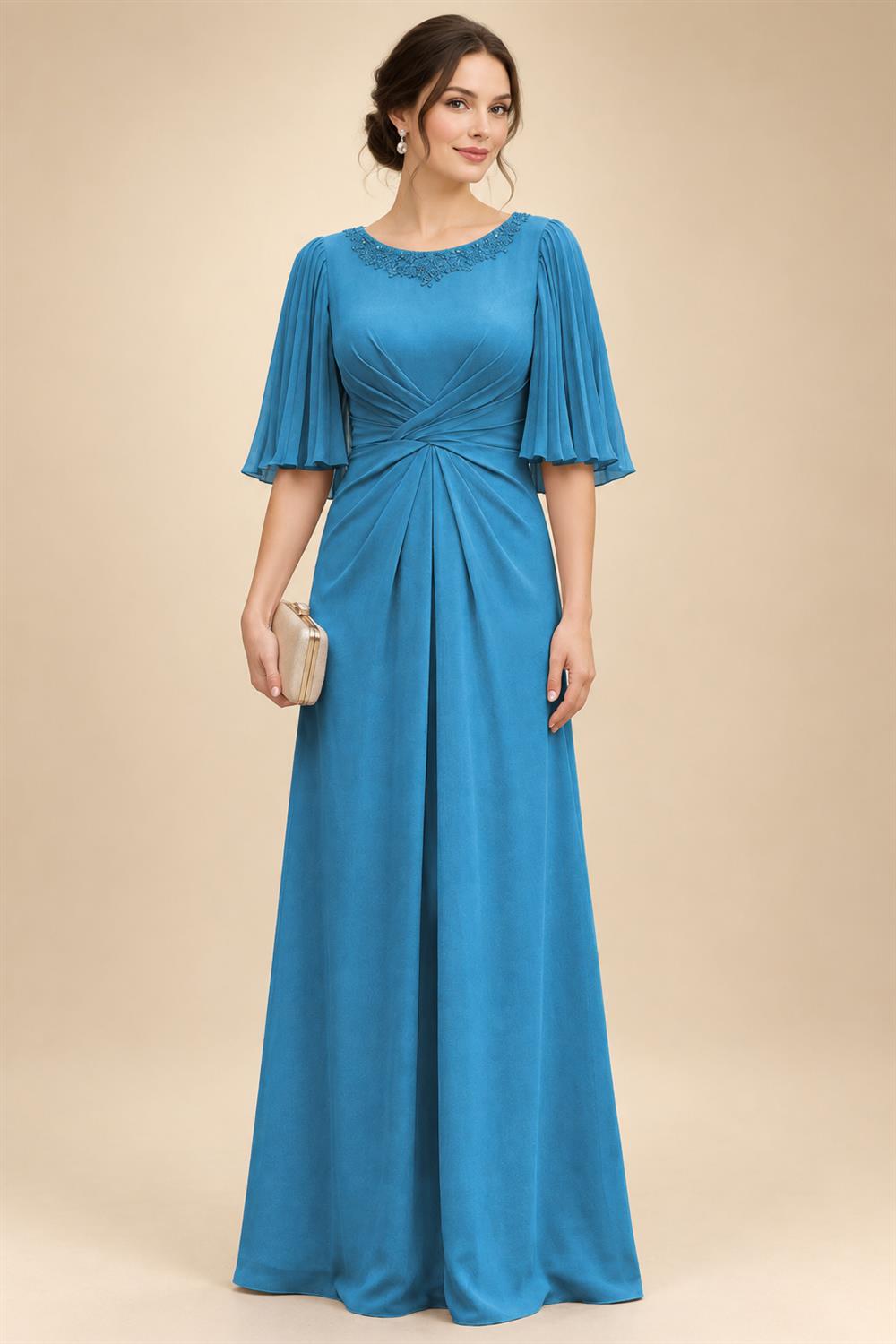 Chiffon A-Line/Princess Scoop Neck Floor-Length Mother of the Bride & Groom Dresses with Ruched Waist (SHI22501277)