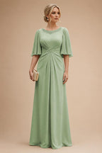 Chiffon A-Line/Princess Scoop Neck Floor-Length Mother of the Bride & Groom Dresses with Ruched Waist (SHI22501277)