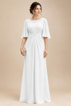 Chiffon A-Line/Princess Scoop Neck Floor-Length Mother of the Bride & Groom Dresses with Ruched Waist (SHI22501277)