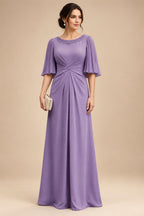 Chiffon A-Line/Princess Scoop Neck Floor-Length Mother of the Bride & Groom Dresses with Ruched Waist (SHI22501277)