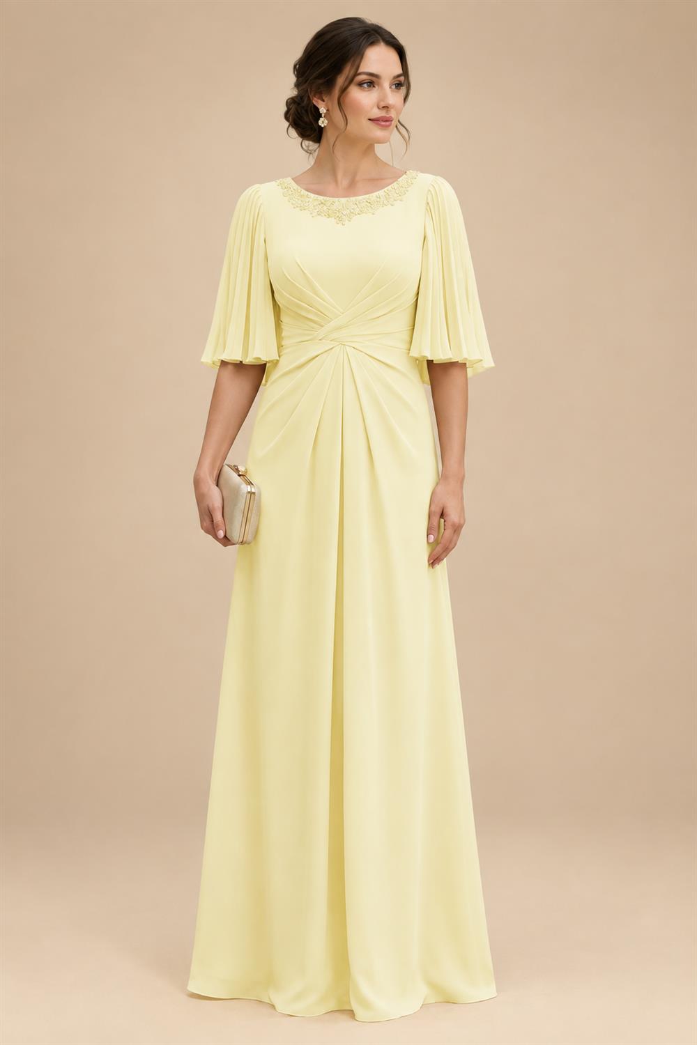 Chiffon A-Line/Princess Scoop Neck Floor-Length Mother of the Bride & Groom Dresses with Ruched Waist (SHI22501277)