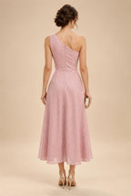 A-Line/Princess One Shoulder Tea-Length Mother of the Bride & Groom Dresses with Ruffles & Ruched Waist (SHI22501283)