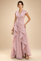 A-Line/Princess Off Shoulder Chiffon Floor-Length Mother of the Bride & Groom Dresses with Ruched Waist & Slit (SHI22501619)