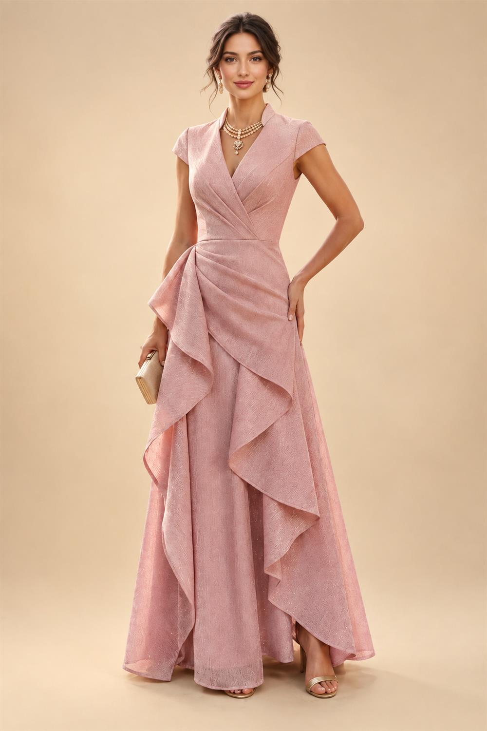 A-Line/Princess Scoop Neck Chiffon Maxi Mother of the Bride & Groom Dresses with 3D Flowers, Sweep Train & Pleats (SHI22501627)