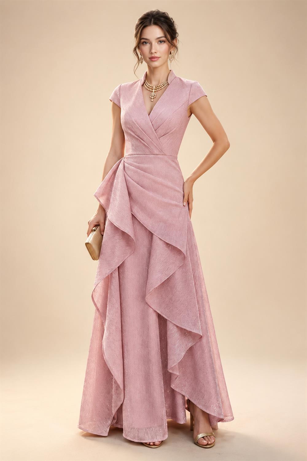 A-Line/Princess Scoop Neck Tea-Length Mother of the Bride & Groom Dresses with Ruffles & Ruched Waist (SHI22501287)