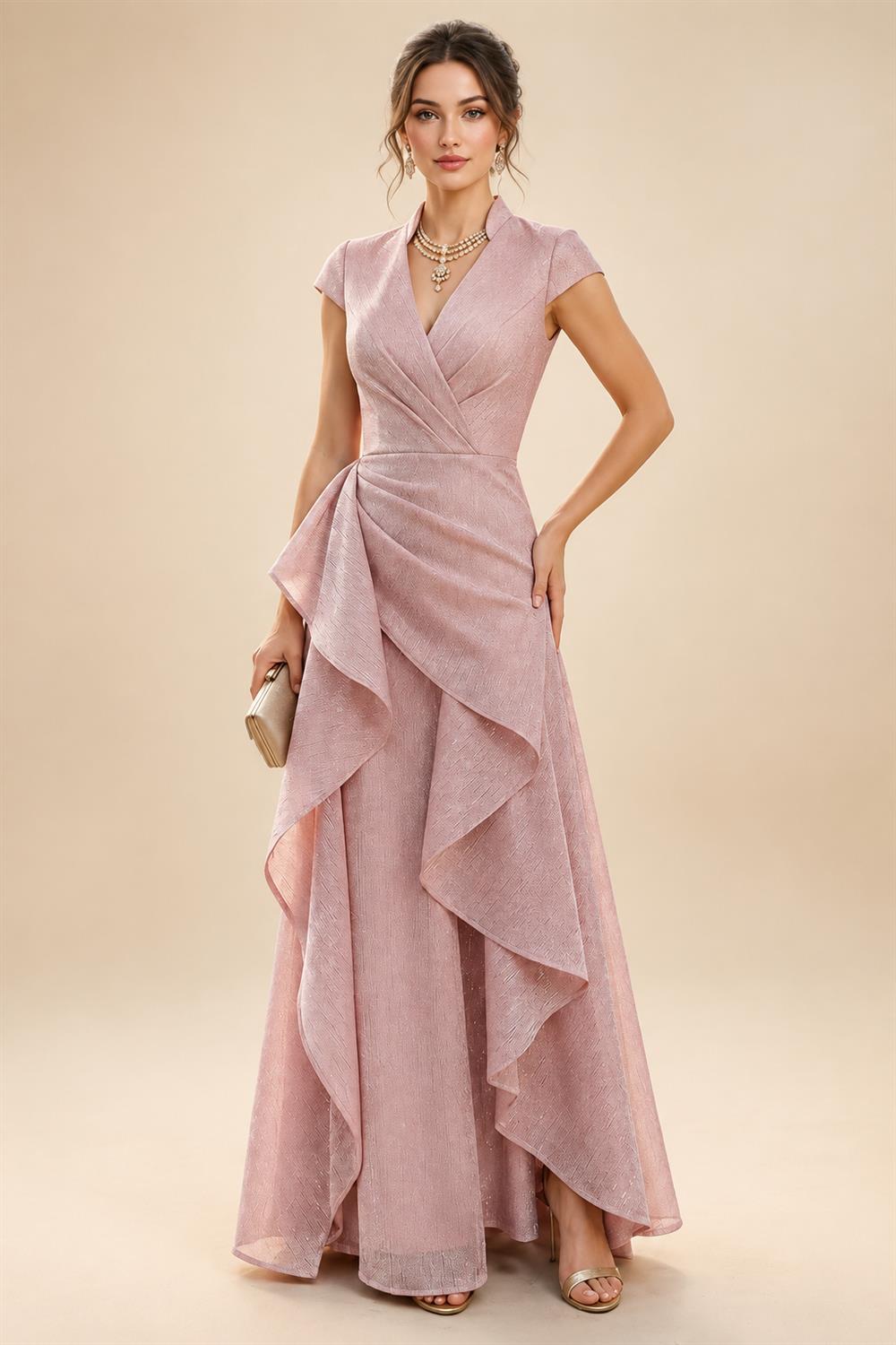 A-Line/Princess V-Neck Chiffon Maxi Mother of the Bride & Groom Dresses with Rhinestones & Pleats (SHI22501693)