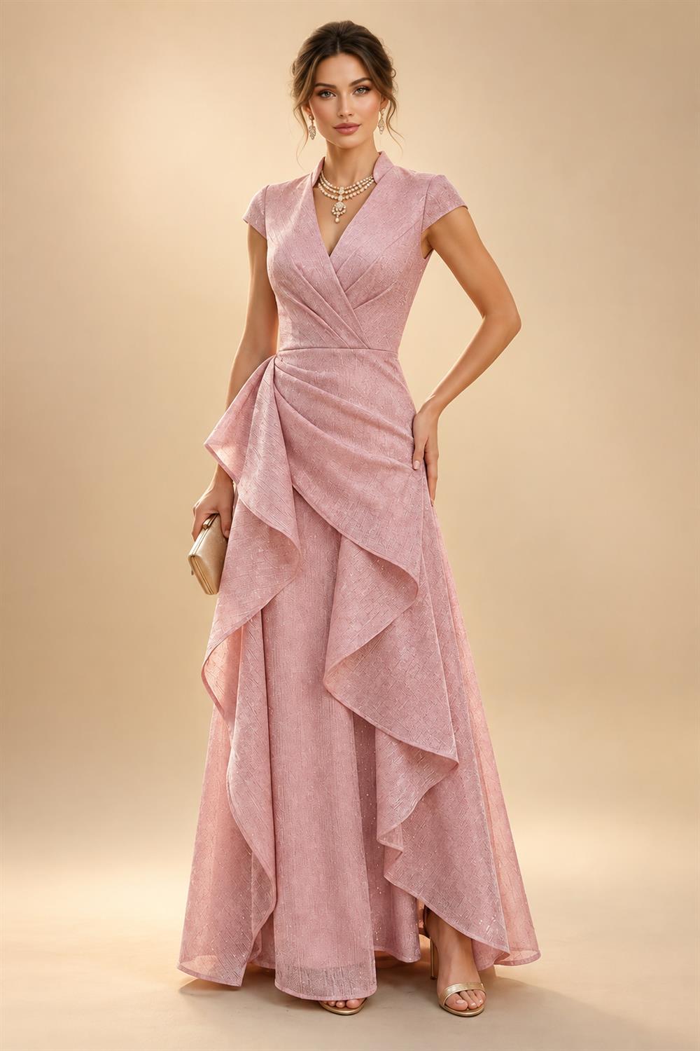 Sheath/Column Scoop Neck Chiffon Maxi Mother of the Bride & Groom Dresses with Lace Appliques, Sweep Train & Ruched Waist (SHI22501642)