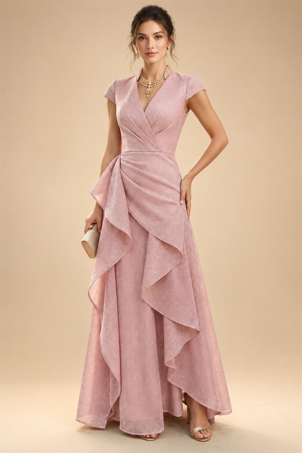 Sheath Satin 3/4 Sleeves Maxi Mother of the Bride & Groom Dresses with Chiffon Cape (SHI22500709)