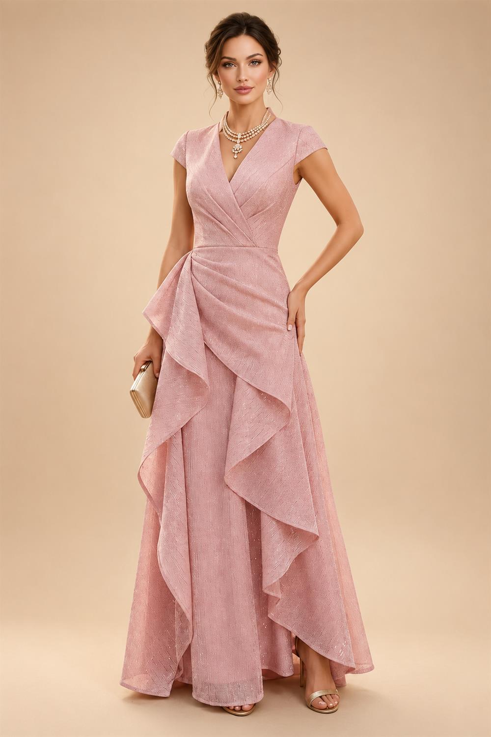Satin V Neck Floral Print A Line Mother of the Bride Dresses (SHIR1110445)