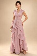 A-Line/Princess Scoop Illusion Lace Appliques Tea-Length Mother of the Bride Dresses with Pleated Ruffle (SHI22500105)