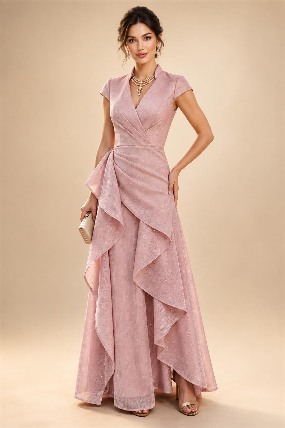 A-Line/Princess Scoop Illusion Lace Appliques Tea-Length Mother of the Bride Dresses with Pleated Ruffle (SHI22500105)