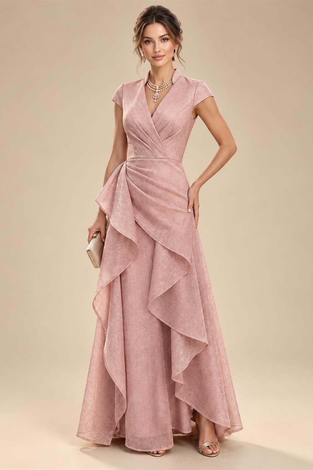 Jumpsuit Scoop Neck Chiffon Maxi Mother of the Bride Pantsuits with 3D Flowers & Bow (SHI22501634)