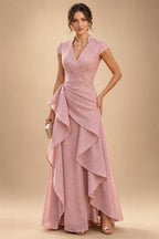 A-Line/Princess V-Neck Floor-Length Mother of the Bride & Groom Dresses with Ruffles & Ruched Waist (SHI22501284)