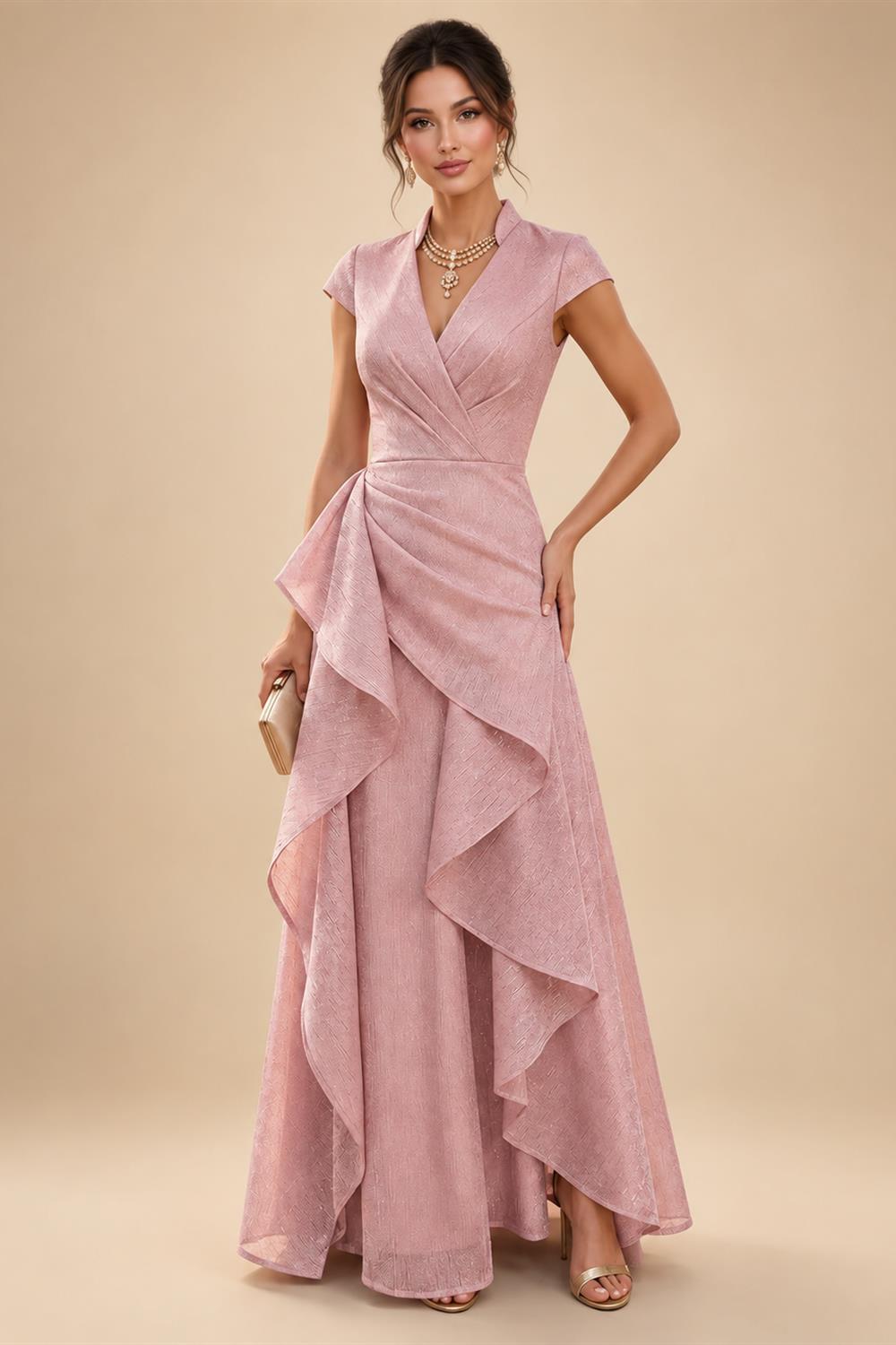 A-Line/Princess V-Neck Floor-Length Mother of the Bride & Groom Dresses with Ruffles & Ruched Waist (SHI22501284)
