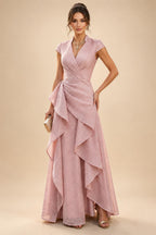 Sheath/Column Lace Appliques Maxi Mother of the Bride & Groom Dresses with Ruched Waist & Satin Bodice (SHI22501596)