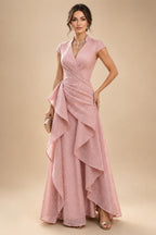 Jacquard A-Line/Princess V-Neck Floor-Length Mother of the Bride & Groom Dresses with Belt (SHI22500943)