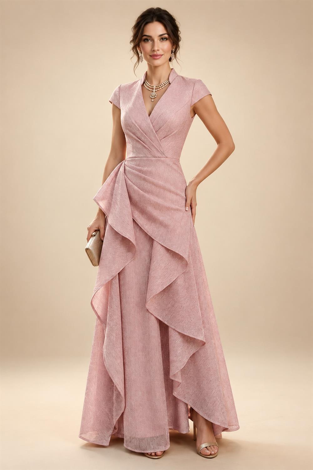 3/4 Sleeve Round Neck Sheath Midi Satin Mother of the Bride Dresses Formal Dress (SHI22500384)