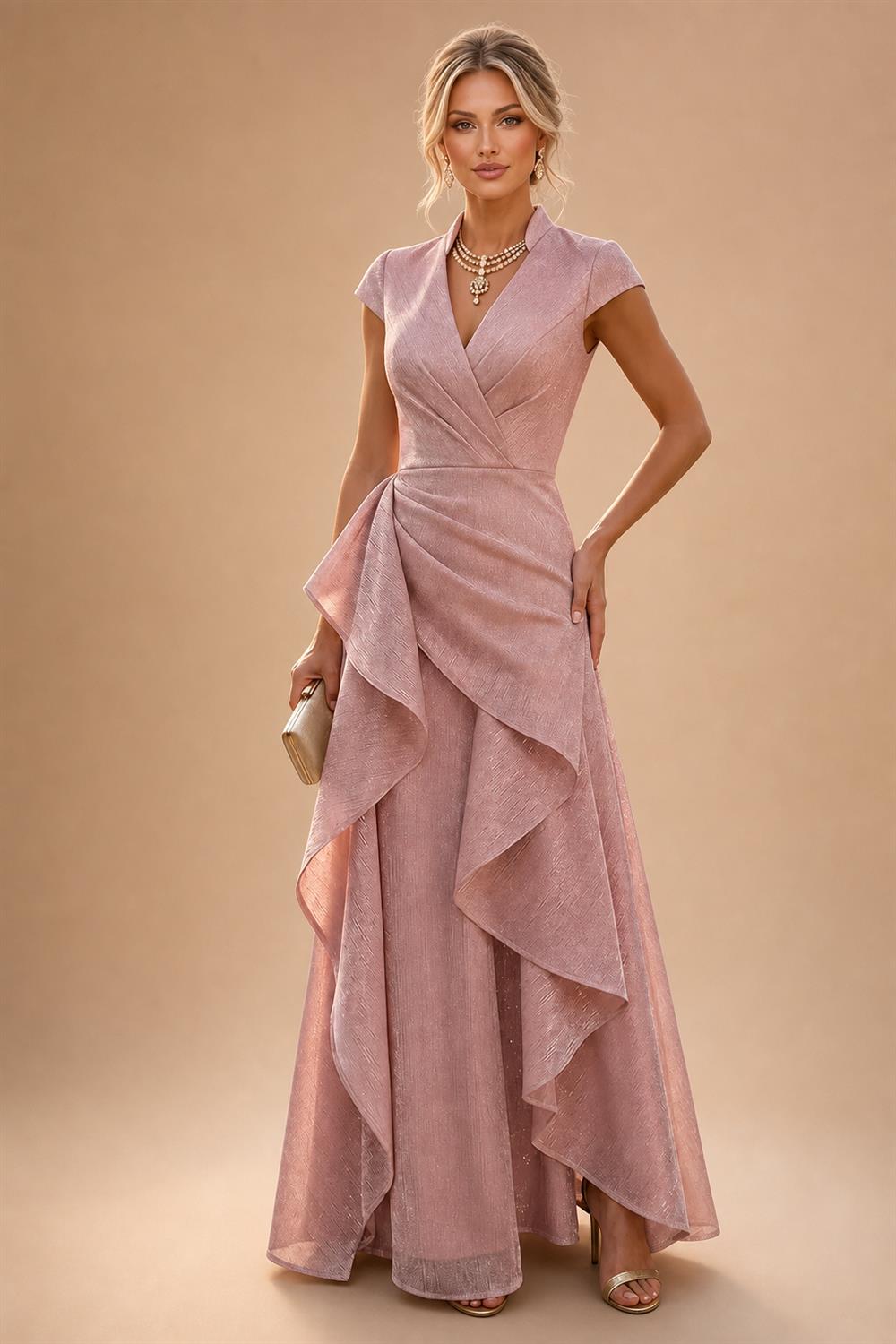 Jacquard A Line V Neck Ruffles Corset Mother of the Bride & Groom Dresses (SHI22500967)