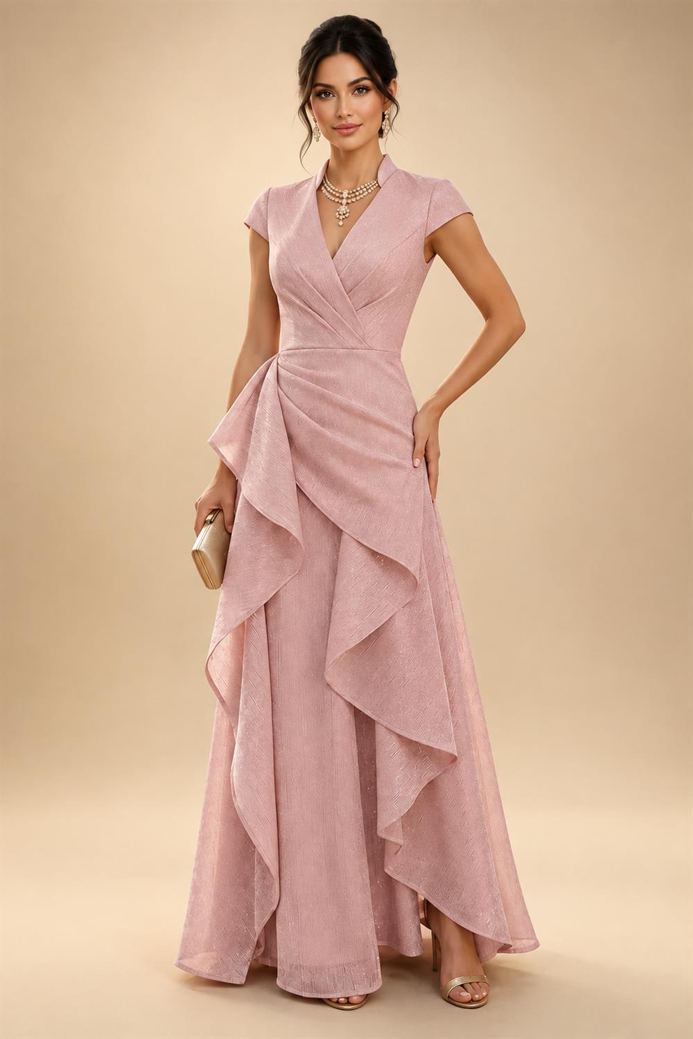 Jacquard A-Line/Princess Asymmetric Neck Floor-Length Mother of the Bride & Groom Dresses with Pleats (SHI22501354)