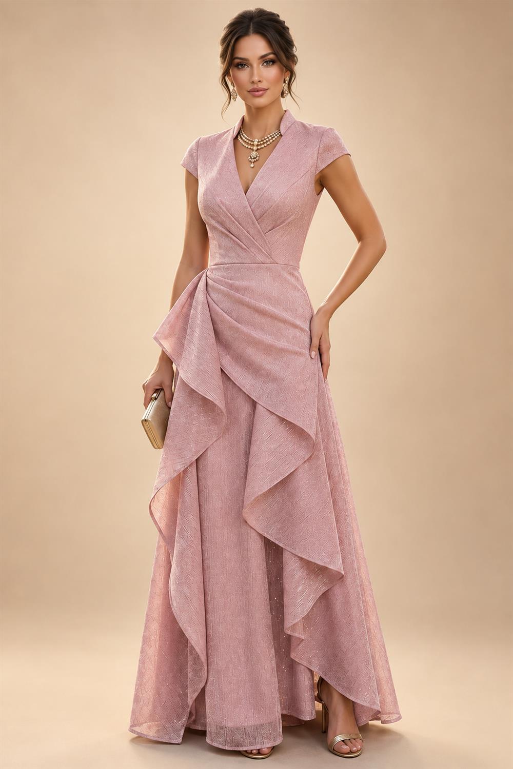 A-Line/Princess Scoop Neck Chiffon Maxi Mother of the Bride & Groom Dresses with Lace Appliques, Sweep Train & Pleats (SHI22501636)