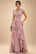 A-Line/Princess Scoop Neck Chiffon Maxi Mother of the Bride & Groom Dresses with Lace Appliques, Sweep Train & Pleats (SHI22501636)