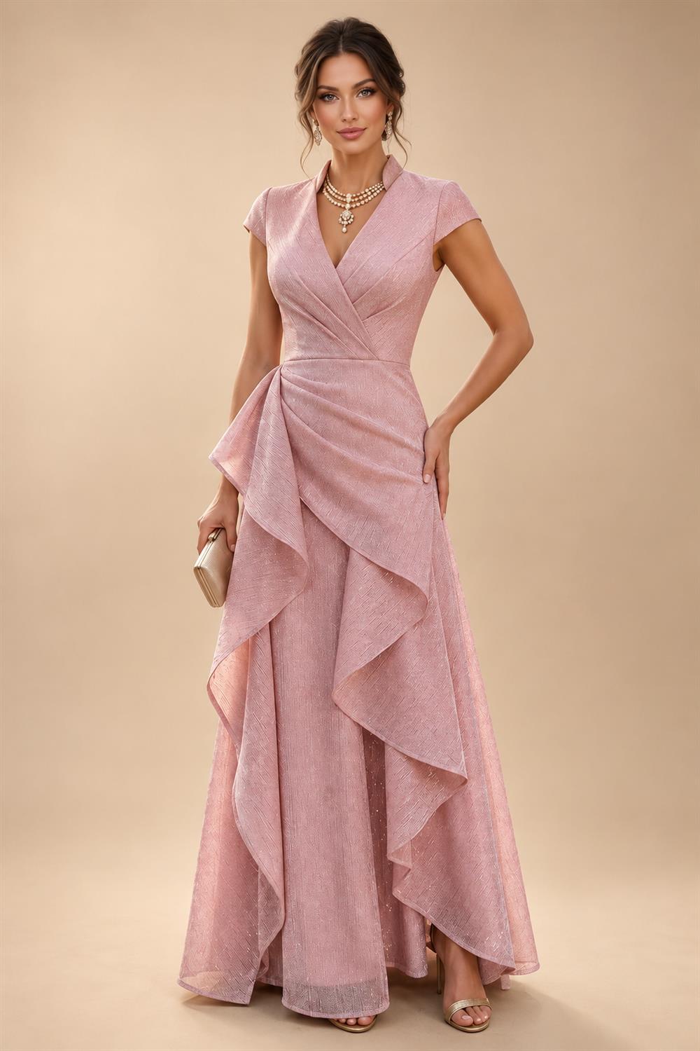 Lace V-Neck Floor-Length Mother of the Bride & Groom Dresses for Women with Ruffles (SHI22501076)