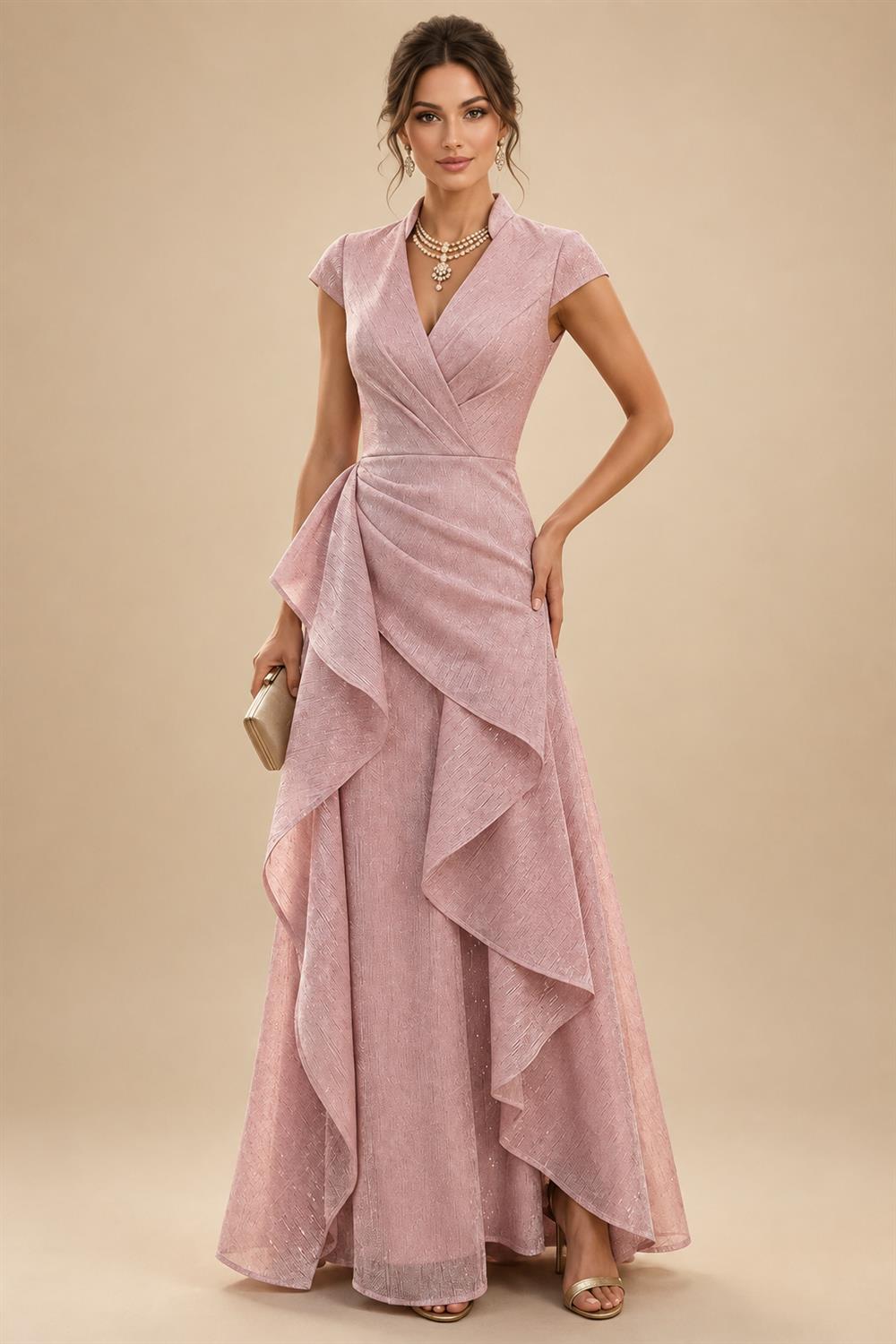 Sheath Satin Tea-Length Mother of the Bride & Groom Dresses with 3/4 Bell Sleeves & Crystal Embellished Belt (SHI22500471)