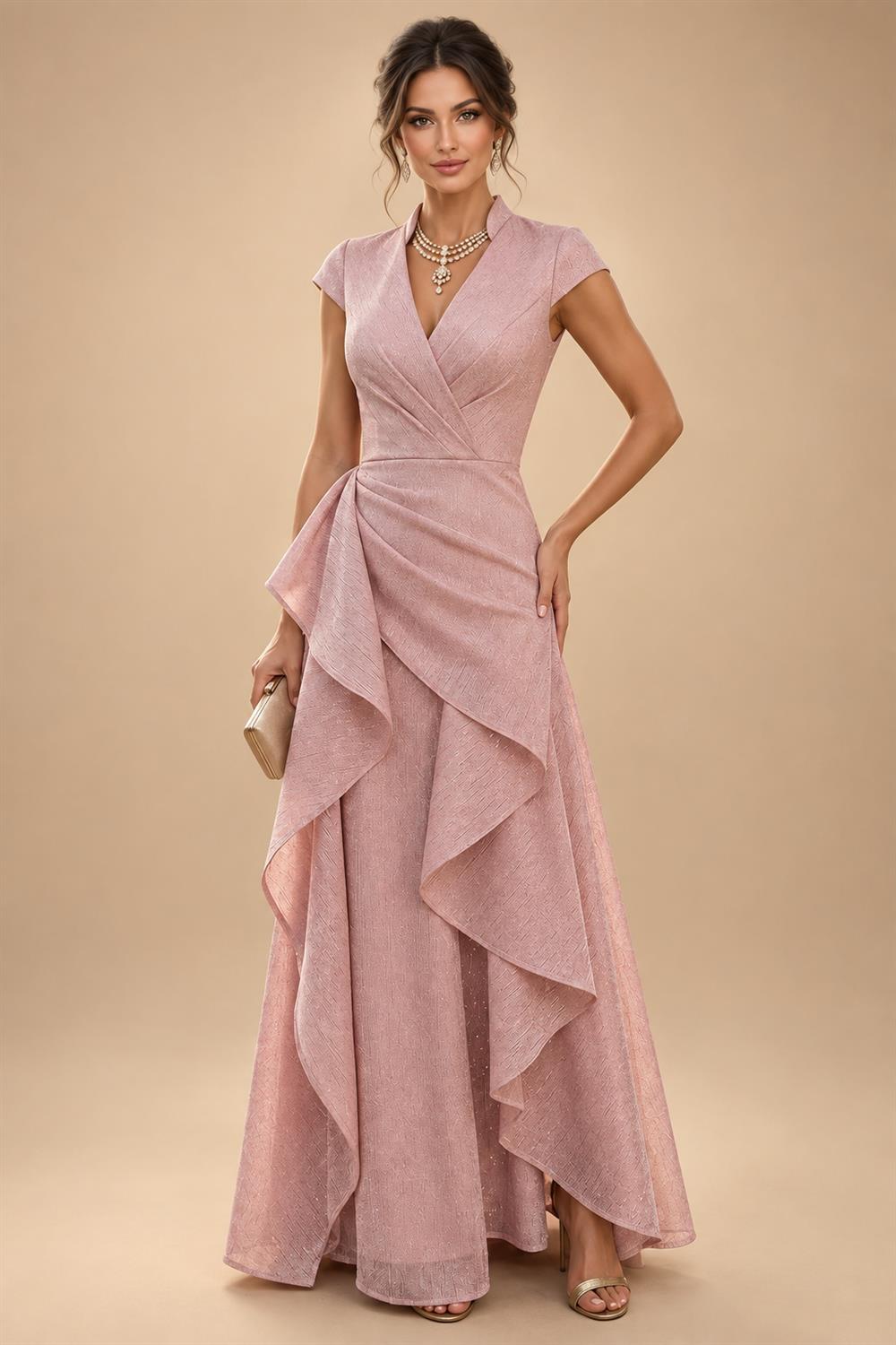 Sequin Floral A-Line/Princess V-Neck Floor-Length Mother of the Bride & Groom Dresses with 3D Flowers & Pleats (SHI22501350)