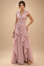 Sequin Floral A-Line/Princess V-Neck Floor-Length Mother of the Bride & Groom Dresses with 3D Flowers & Pleats (SHI22501350)