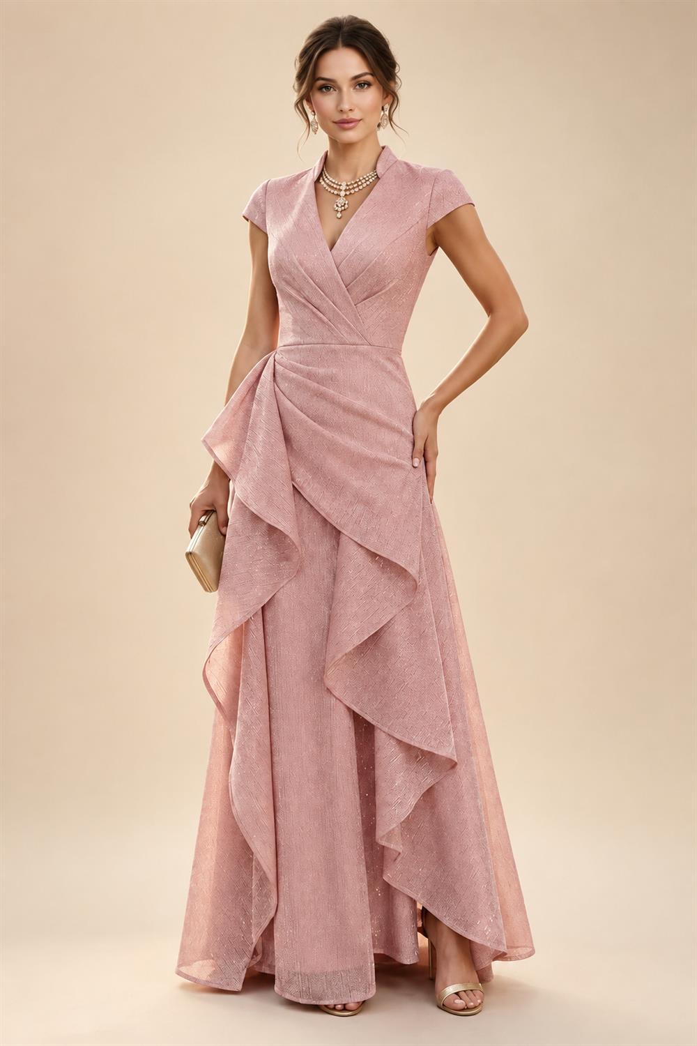 Floral Print A-Line/Princess V-Neck Floor-Length Mother of the Bride & Groom Dresses with Tiered Layers & Ruffles (SHI22501166)