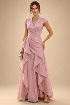 Sequin Floral A-Line/Princess V-Neck Floor-Length Mother of the Bride & Groom Dresses with 3D Flowers & Pleats (SHI22501348)