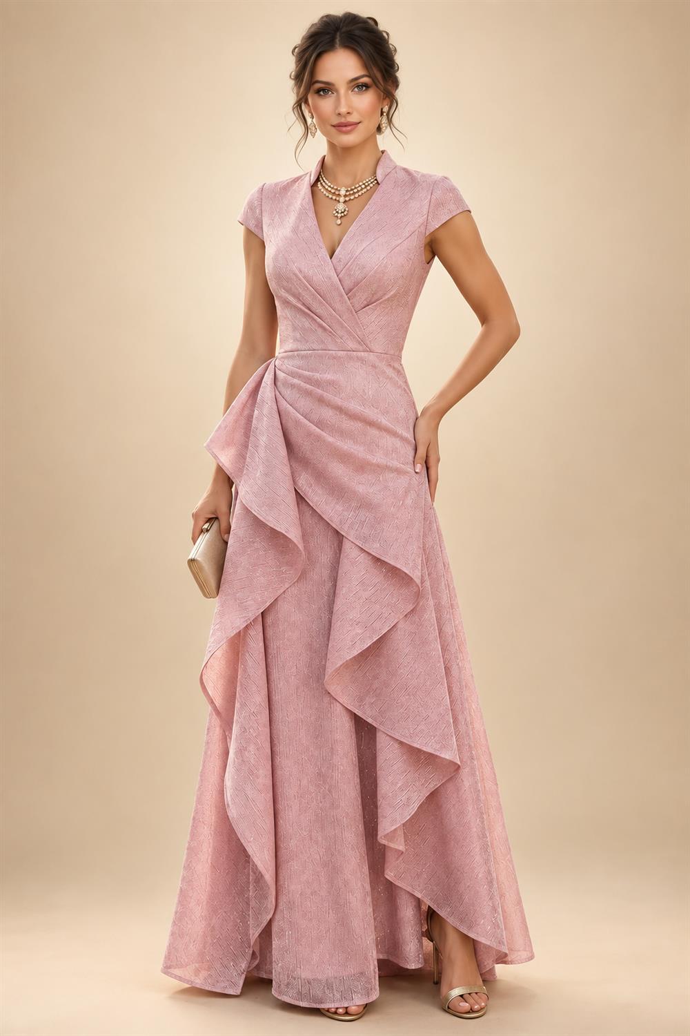 Jacquard A-Line/Princess V-Neck Floor-Length Mother of the Bride & Groom Dresses with Pockets (SHI22500987)