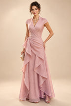 Chiffon A-Line/Princess One Shoulder Floor-Length Mother of the Bride & Groom Dresses with Ruffles & Ruched Waist (SHI22501248)